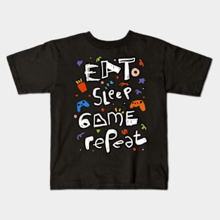 Eat sleep game repeat Kids T-Shirt